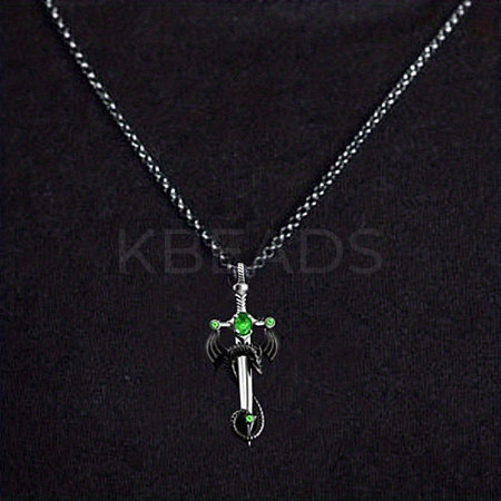 Alloy & 201 Stainless Steel & Rhinestone Dinosaur Wrapped Sword Pendant Necklaces for Men FS-WGFE8C1-03-1