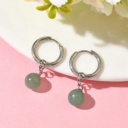 Natuarl Green Aventurine Round Hoop Earrings EJEW-JE06593-01-1