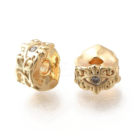 Brass Micro Pave Cubic Zirconia Beads KK-M318-21G-1