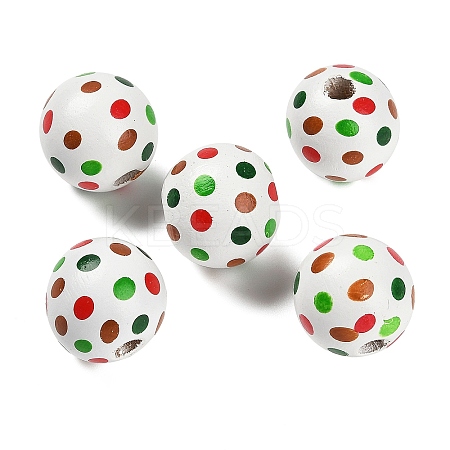 Christmas Printed Schima Wood European Beads WOOD-G024-02A-1