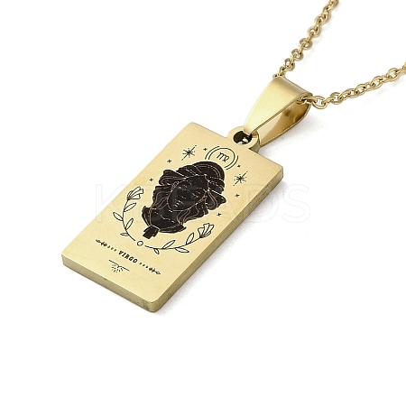 304 Stainless Steel Black Enamel Rectangle with Constellation Pendant Necklaces LS-NJEW-I128-01L-1
