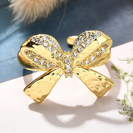 Rack Plating Brass Micro Pave Clear Cubic Zirconia Cuff Finger Rings for Women RJEW-M028-31G-01-1