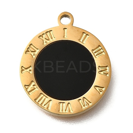 304 Stainless Steel Roman Numbers Flat Round Charms STAS-Q348-24G-1