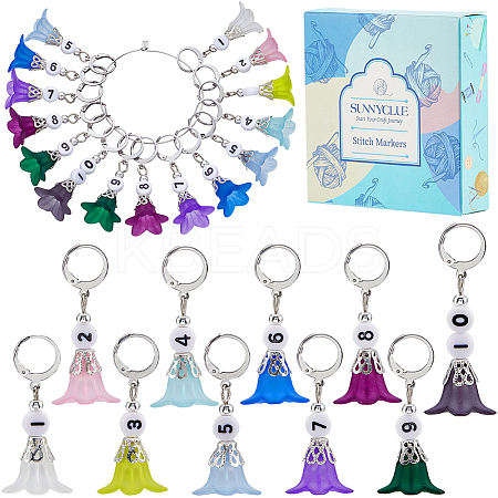 Flower Acrylic Pendant Locking Stitch Markers HJEW-SC00067-1