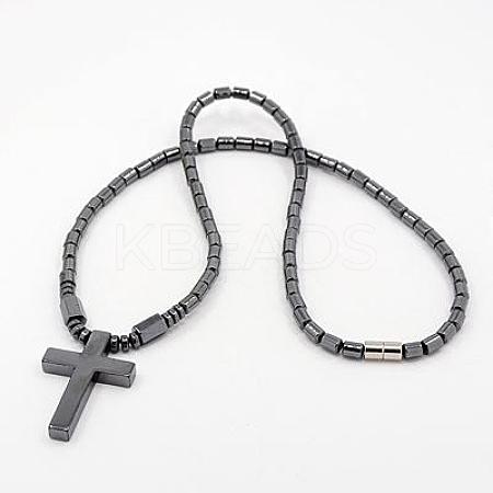 Fashionable Magnetic Synthetic Hematite Necklaces LS-NJEW-K006-21-1