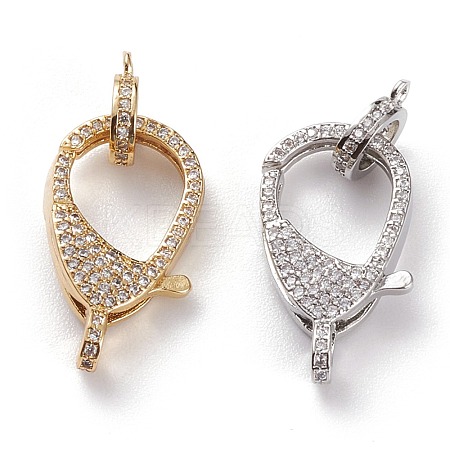 Brass Micro Pave Clear Cubic Zirconia Lobster Claw Clasps KK-C100-43G-1