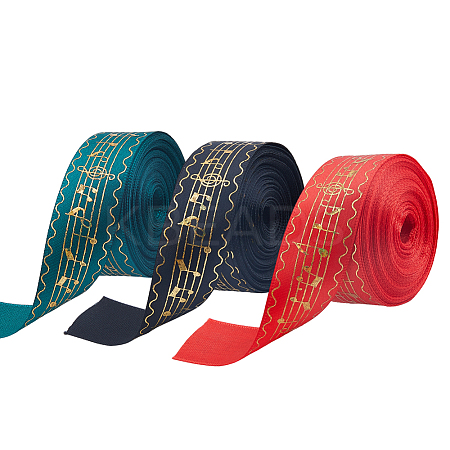 30Yards 3 Colors Musical Note Pattern Polyester Striped Ribbon OCOR-DC0001-19-1