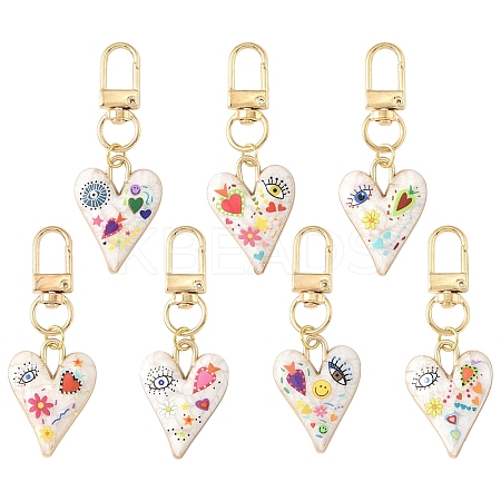 7Pcs Heart Alloy Enamel Pendant Decorations KEYC-YW00203-1