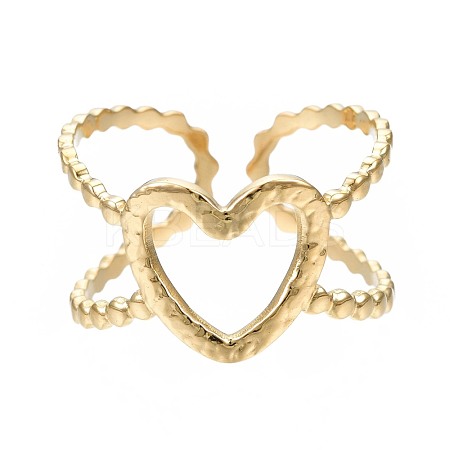 304 Stainless Steel Heart Open Cuff Ring RJEW-T023-19G-1