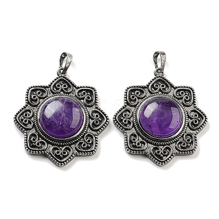 Natural Amethyst & Brass Pendants G-K338-09AS-03-1
