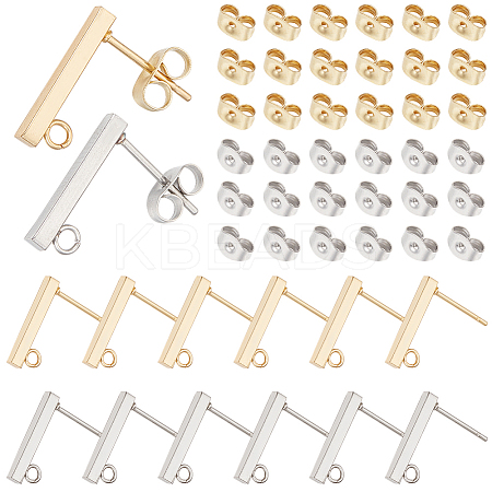 80Pcs 2 Color Rectangle 304 Stainless Steel Stud Earring Findings STAS-SC0008-54-1