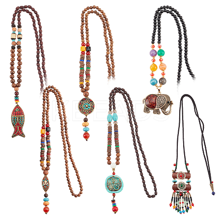 6Pcs 6 Style Natural & Synthetic Mixed Gemstone Lariat Necklaces Set NJEW-AN0001-36-1