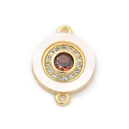 Brass Micro Pave Clear Cubic Zirconia & Shell Connector Charms KK-M303-03G-03-1