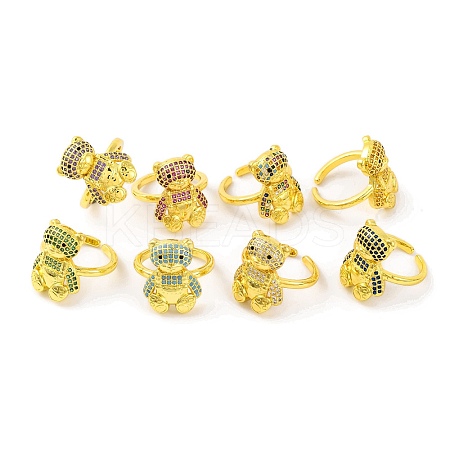 Bear Brass Micro Pave Cubic Zirconia Open Cuff Ring for Women RJEW-U003-23-1
