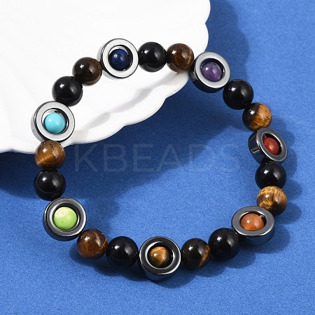 Natural & Synthetic Mixed Gemstone Beaded Stretch Bracelets for Women Men BJEW-Q031-01A-1