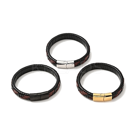 Leather Braided Rectangle Cord Bracelet with 304 Stainless Steel Magnetic Clasps for Men Women BJEW-C021-03-1