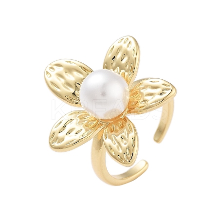 Rack Plating Flower Brass Open Cuff Rings for Women RJEW-B064-18G-01-1