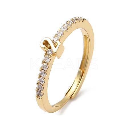 Rack Plating Brass Clear Cubic Zirconia Number 2 Adjustable Rings for Women RJEW-S407-09G-02-1