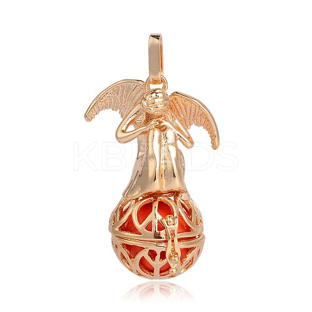 Golden Plated Brass Hollow Round Cage Pendants KK-J249-09G-1