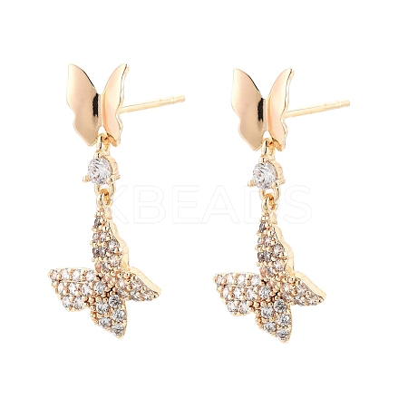 Clear Cubic Zirconia Double Butterfly Dangle Stud Earrings EJEW-C047-06G-1