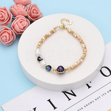 Natural Abalone Shell & Freshwater Pearl & Shell Bead Bracelets BJEW-N031-03G-1