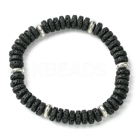 Dyed Natural Lava Rock Flat Round Beaded Stretch Bracelets for Women BJEW-JB09715-02-1