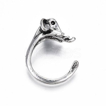 Alloy Elephant Open Cuff Ring for Women RJEW-T009-32AS-1