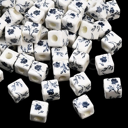 Floral Printed Porcelain Beads PORC-Q161-6-1