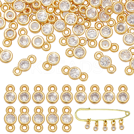 60Pcs 2 Styles Brass Pave Clear Cubic Zirconia Flat Round Link & Charms Findings Kits KK-AR0001-83-1