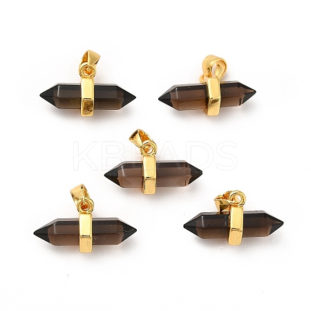 Natural Smoky Quartz Double Terminal Pointed Pendants G-P481-01G-06-1