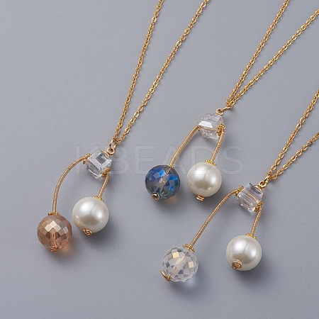 Eco-Friendly Glass Pearl & Glass Beads Pendant Necklaces NJEW-JN02622-1