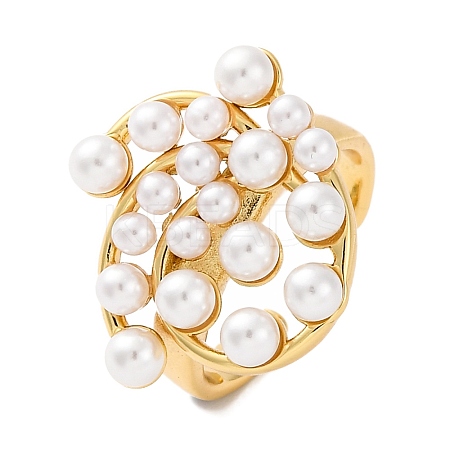 Rack Plating Flower Brass ABS Imitation Pearl Open Cuff Rings for Women RJEW-S242-08G-1