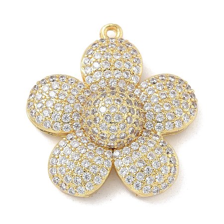 Rack Plating Brass Micro Pave Clear Cubic Zirconia Pendants KK-G515-63G-02-1
