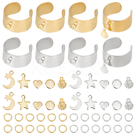 DIY Moon & Star & Shell & Heart Charms Cuff Ring Making Kits DIY-DR0001-23-1