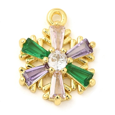 Snowflake Real 18K Gold Plated Rack Plating Brass Micro Pave Cubic Zirconia Pendants Charms KK-S396-11A-1