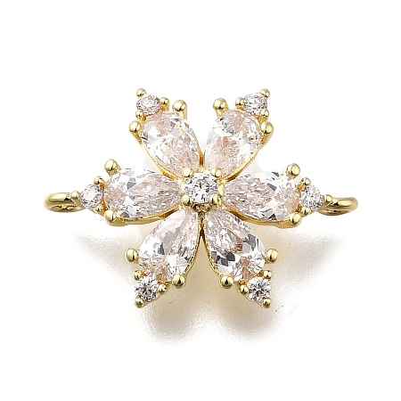 Brass Clear Cubic Zirconia Snowflake Connector Charms KK-Q048-19G-1