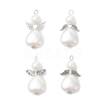4Pcs 4 Styles ABS Plastic Imitation Pearl & Glass Pearl Pendants PALLOY-JF04039-1