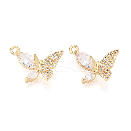 Brass Micro Pave Clear Cubic Zirconia Pendants KK-T077-37G-1