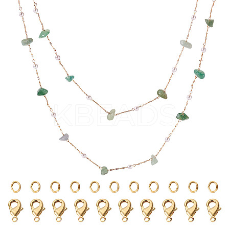 3m Natural Green Aventurine Chips & ABS Plastic Imitation Pearl Beaded Chains Necklace Making Kits CHC-TA0001-30A-1