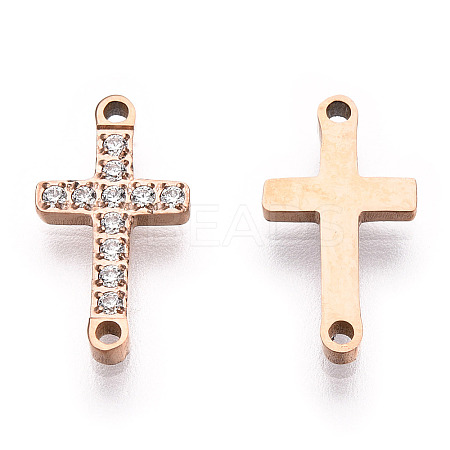 316 Surgical Stainless Steel Clear Cubic Zirconia Connector Charms STAS-ZX042-22RG-1