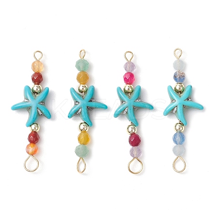 4Pcs 4 Colors Summer Beach Dyed Synthetic Turquoise Connector Charms PALLOY-JF03746-02-1