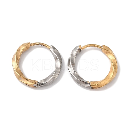 Twist Ring Ion Plating(IP) 304 Stainless Steel Two Tone Hoop Earrings for Women EJEW-L287-060GP-1