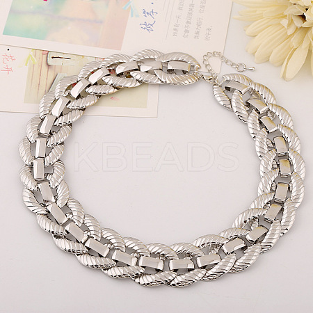 Alloy Textured Oval Link Chain Necklaces for Women FS-WG23DE5-02-1