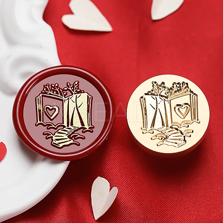 Golden Tone Round Wax Seal Brass Stamp Heads AJEW-S087-01G-07-1