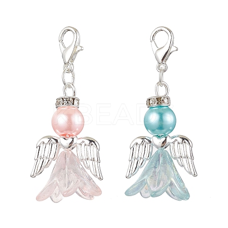 2Pcs 2 Colors Wedding Season Angel Glass Pearl & Acrylic Pendant Decorations HJEW-JM01917-1