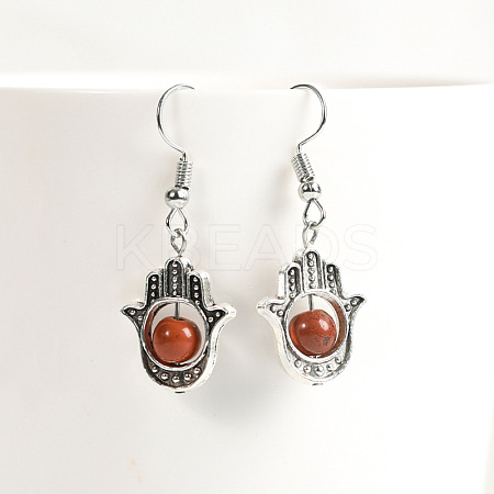 Natural Crystal Stone Hamsa Hand & Round Dangle Earrings UB8598-5-1