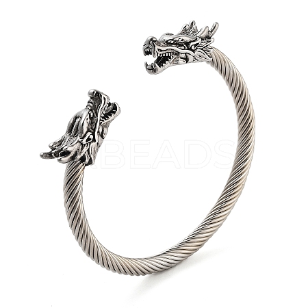 Dragon Head 304 Stainless Steel Open Cuff Bangles for Women BJEW-E094-23AS-1