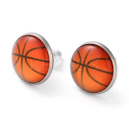 Sport Balls Glass & 304 Stainless Steel Stud Earrings for Women LS-EJEW-H005-01P-03-1