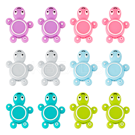 Olycraft 12Pcs 6 Colors Tortoise Silicone Beads SIL-OC0001-09-1