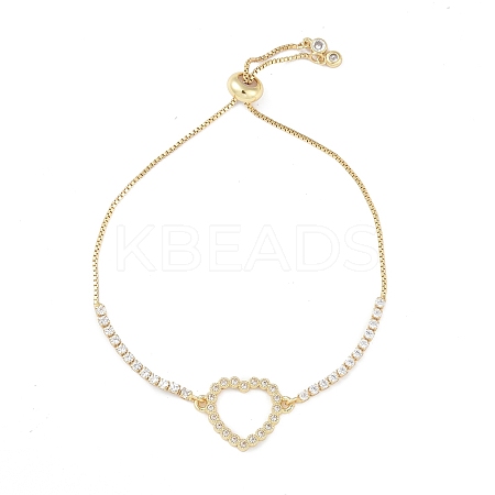 Heart Brass Micro Pave Clear Cubic Zirconia Link Bracelets BJEW-H605-01G-01-1